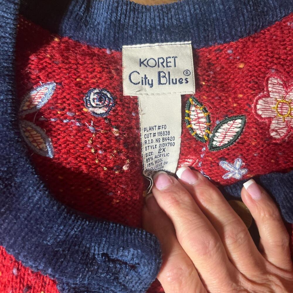 Koret Vintage Plus Size Wool Blend Embroidery Cardigan - Picture 2 of 3